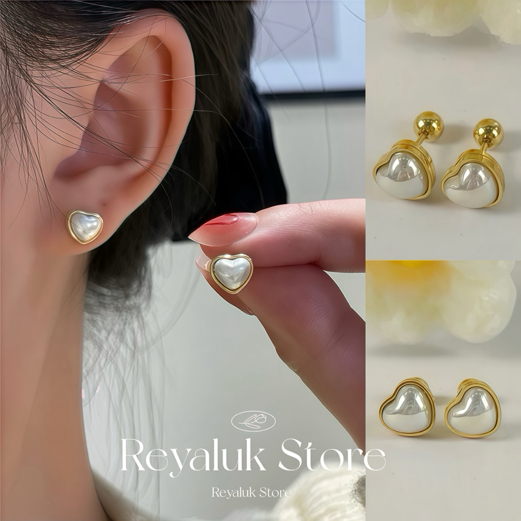 ต่างหูหัวใจมุก ก้านเงินแท้ S925 ผิวแพ้ง่าย ใส่กันน้ำได้ เรียบหรูดูแพง สไตล์เกาหลี✨