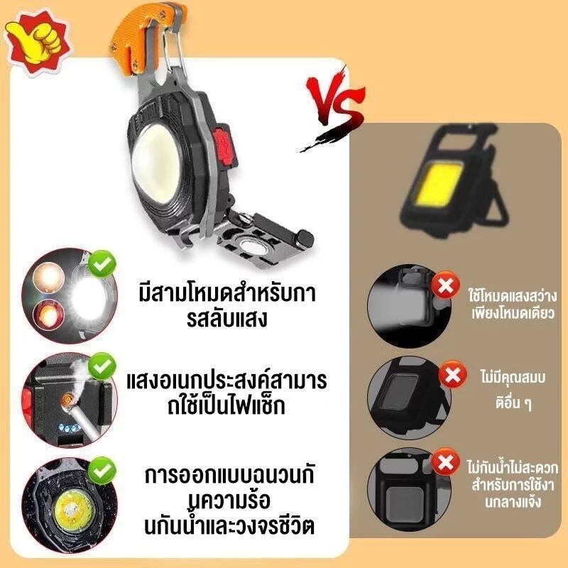BOSLH ไฟฉายพวงกุญแจ COB มินิพกพา ชาร์จไฟได้ thumbnail 7