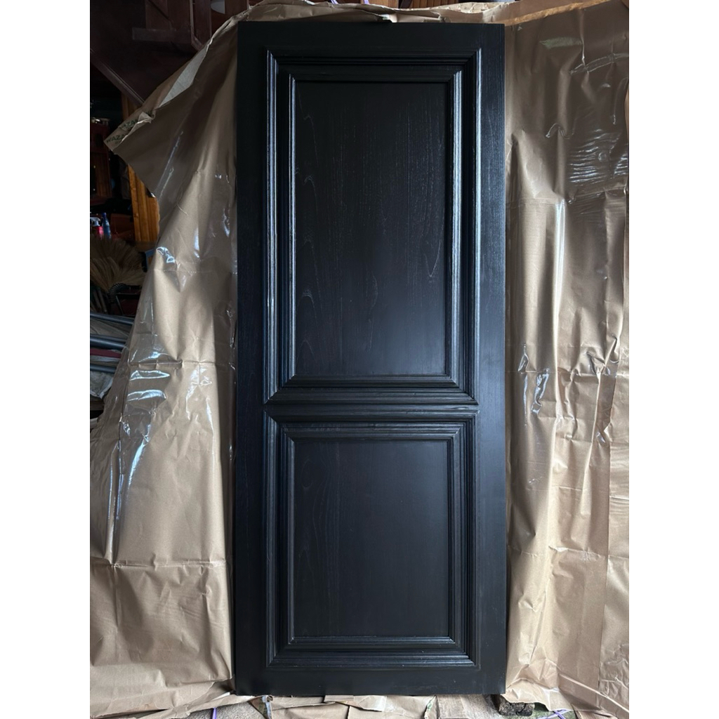 สินค้าพร้อมส่ง!!!  ส่งฟรี!!ประตูไม้สัก  80x200 cm ประตูบ้าน ประตูไม้สักทอง สีโอ๊คดำ