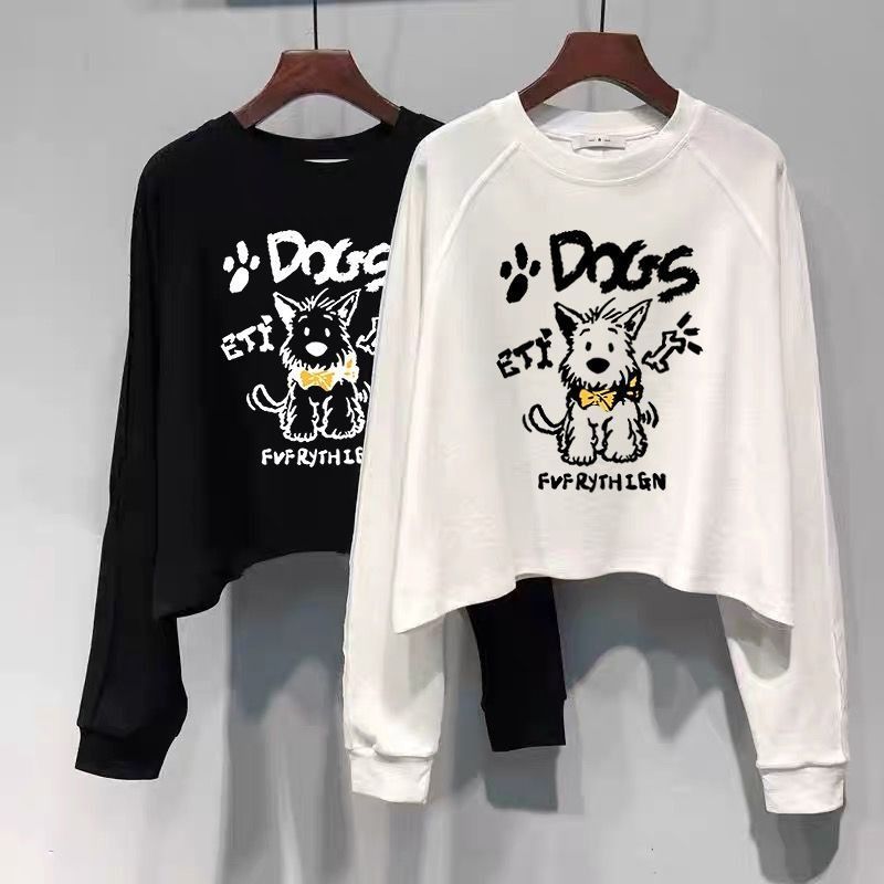 เสื้อครอปแขนยาวไซส์ใหญ่ oversize เสื้อผ้าสาวอวบแฟชั่นมาใหม่ เสื้อยืดสวยผู้หญิงลำลองทรงหลวมสไตล์เกาหลี สกรีนลายวินเทจเท่