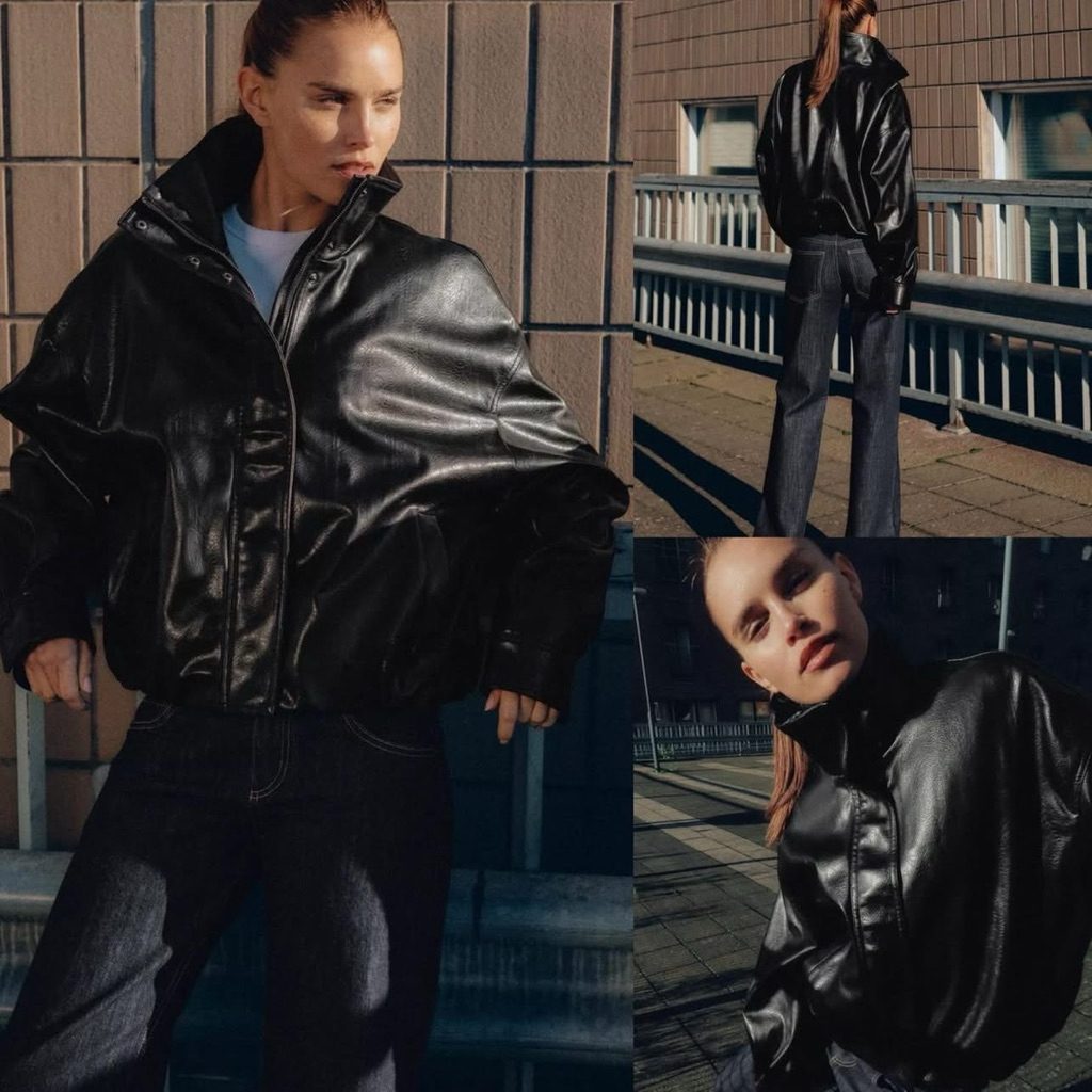 Za Ra Faux leather volume jacket Woman  เสื้อแจ็คเก็ตทรงโอเวอร์ไซด์แบรนด์แท้💯พร้อมส่ง
