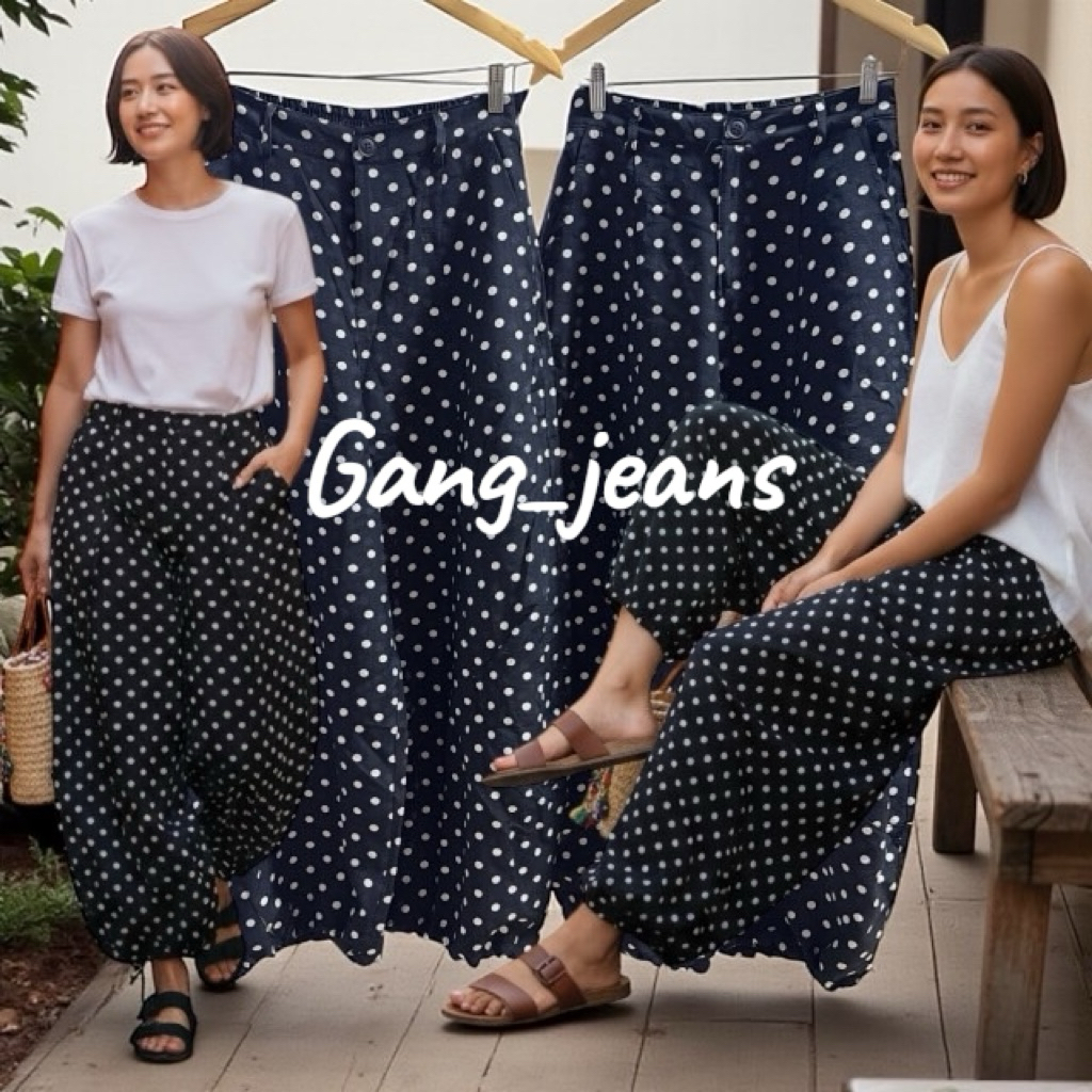 Gang_jeans(Mo) กางเกงบอลลูน ผ้าลินินเกาหลีอัดกาว ทรงสวย รูดจั้มขาได้