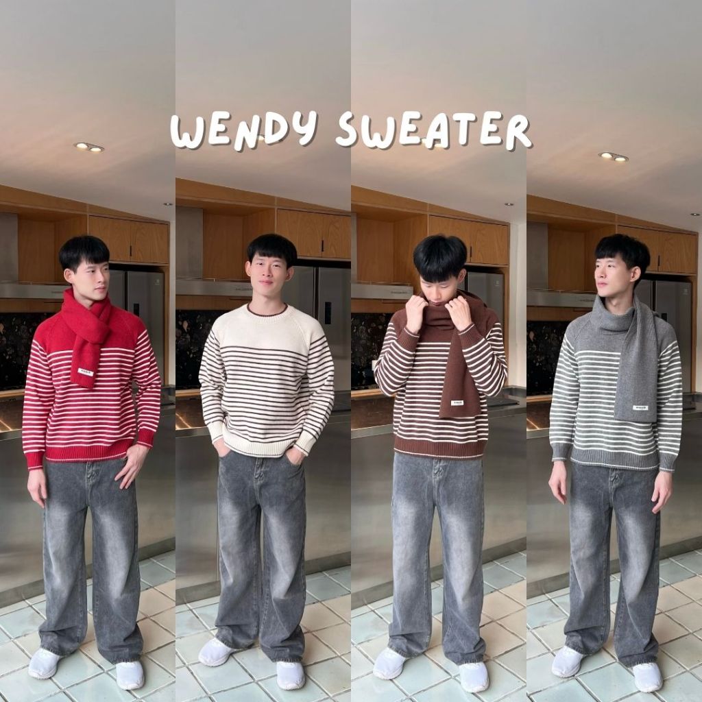 Beberlin เสื้อสเวตเตอร์ลายทาง+ผ้าพันคอ  รุ่น Wendy sweater / No : 1009