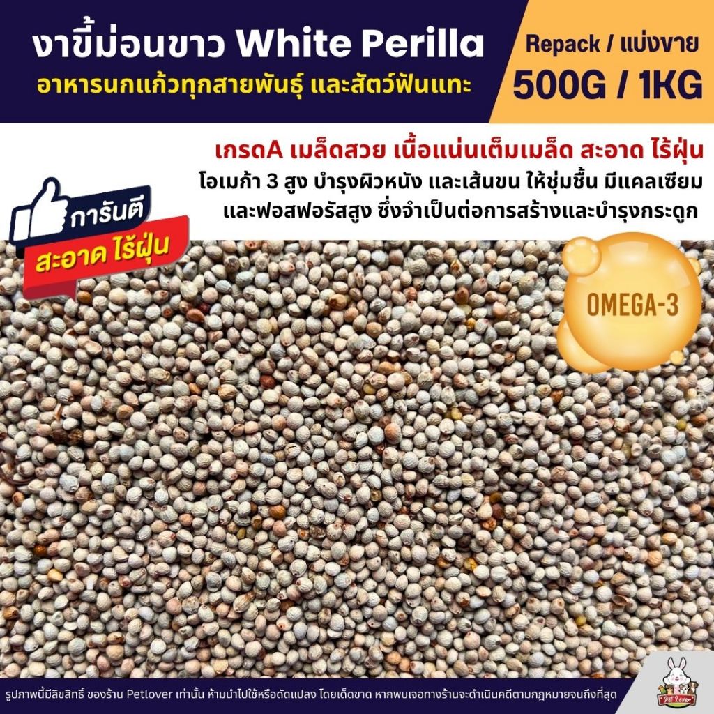งาขี้ม่อนขาว White Perilla อาหารนกแก้วทุกสายพันธุ์ และสัตว์ฟันแทะ (แบ่งขาย 500G / 1KG)