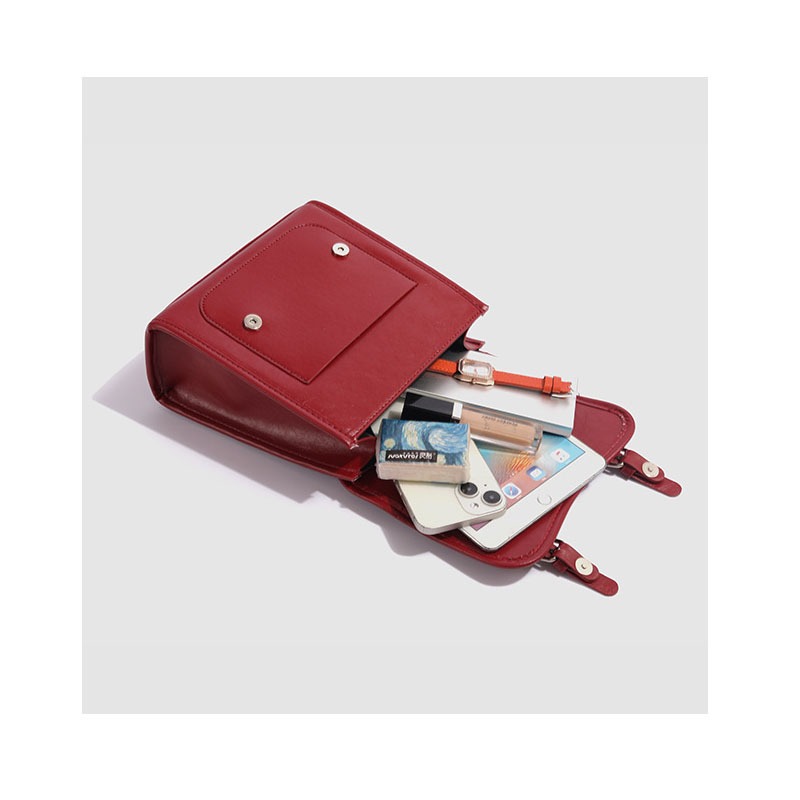 ✨PERFECT✨ กระเป๋าเป้ผู้หญิงสีแดงแว่น ใช้ได้ทั้งเป้+สะพายข้าง สไตล์เกาหลี หนังแว่นคุณภาพดี 4สีให้เลือก - รูปที่ 4