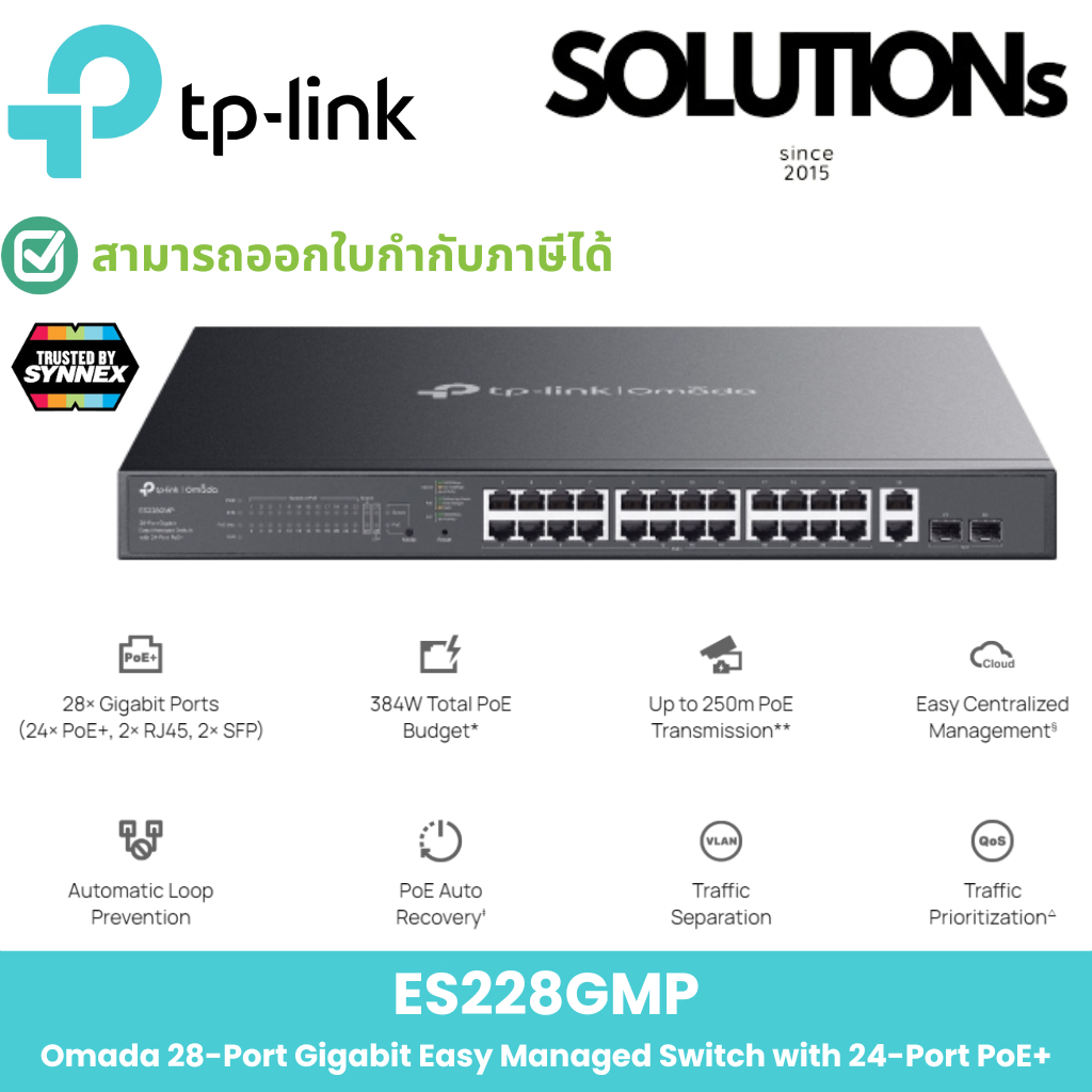 TP-Link ⚡️สวิตซ์ฮับจัดการได้ POE+⚡️  ES228GMP ผลิตภัณฑ์ใหม่ Omada 24Port Gigabit Easy Managed Switch