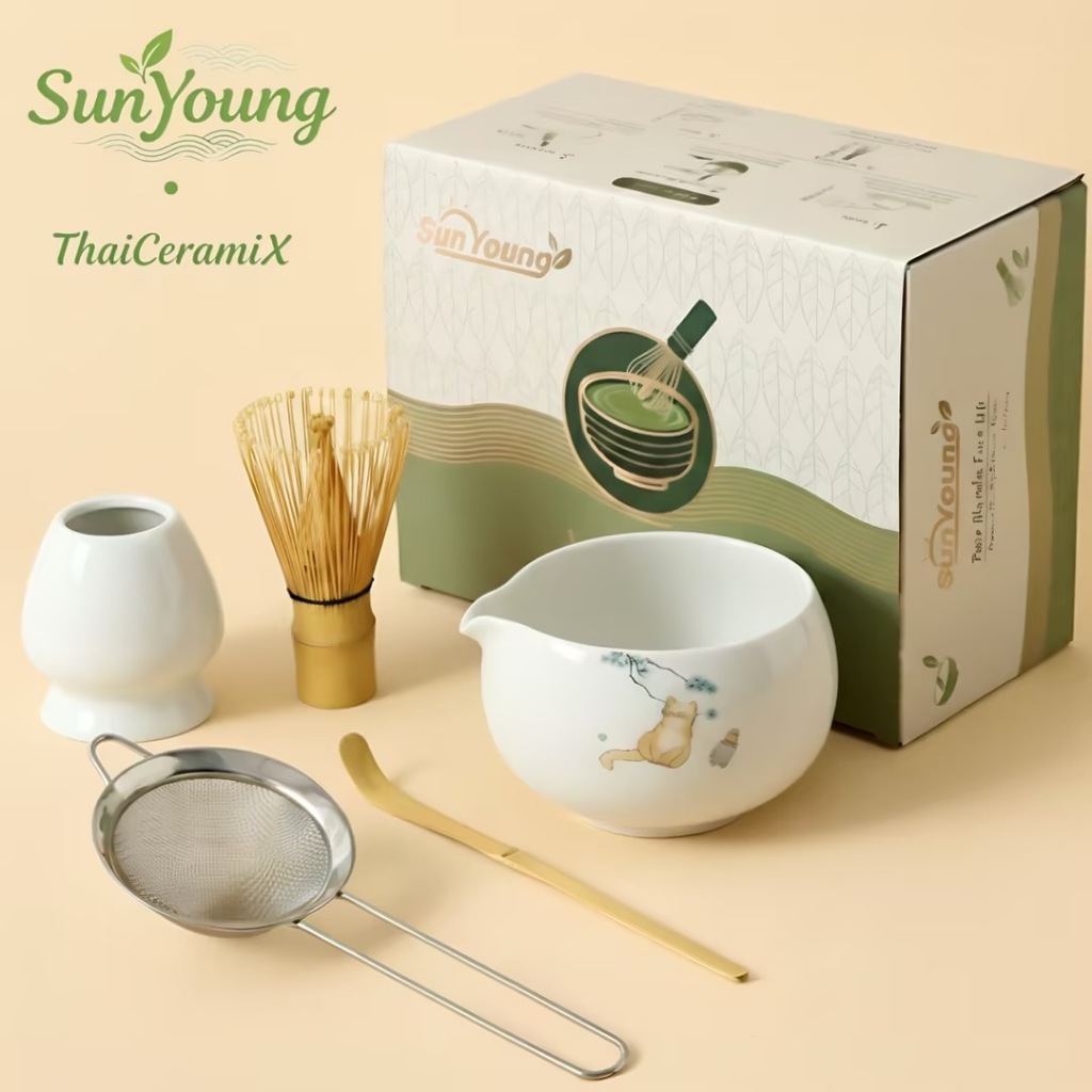 Matcha Whisk Tea Set🐈แมวน่ารักชุดชงชามัทฉะ ชามมัทฉะเซรามิก ตะกร้อไม้ไผ่ ชุดชงชามัทฉะญี่ปุ่น gift