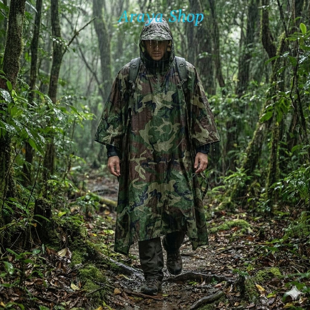 !!ไซส์ใหญ่ เสื้อฝน ลายพราง  ทรงค้างคาว ผ้าร่ม ตรา มอไซด์