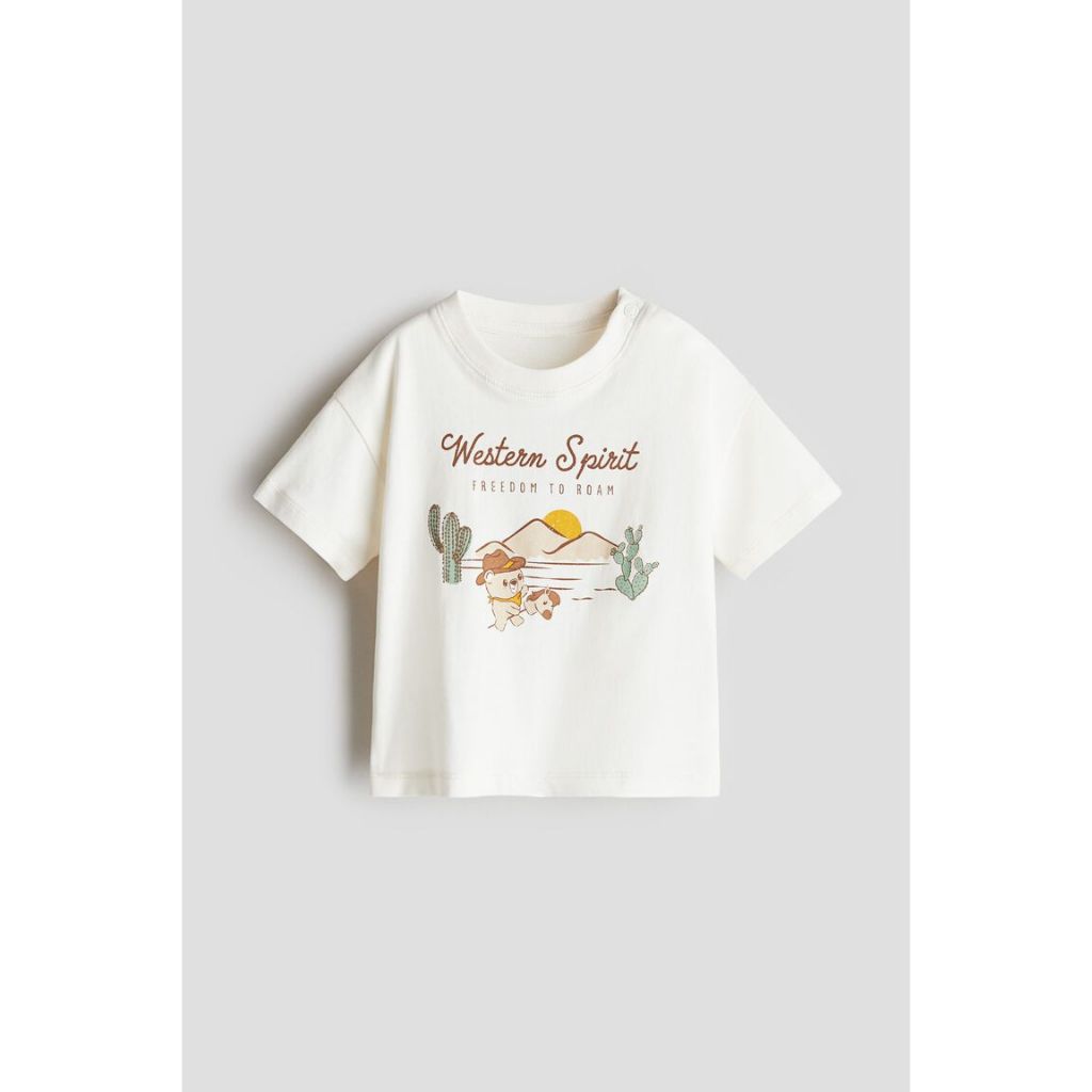 H&M เสื้อยืดคอตตอล เด็กเล็ก สีขาว ลายน้องหมี ไซด์ 4 เดือน - 2 ปี ของแท้ ใหม่ พร้อมส่ง