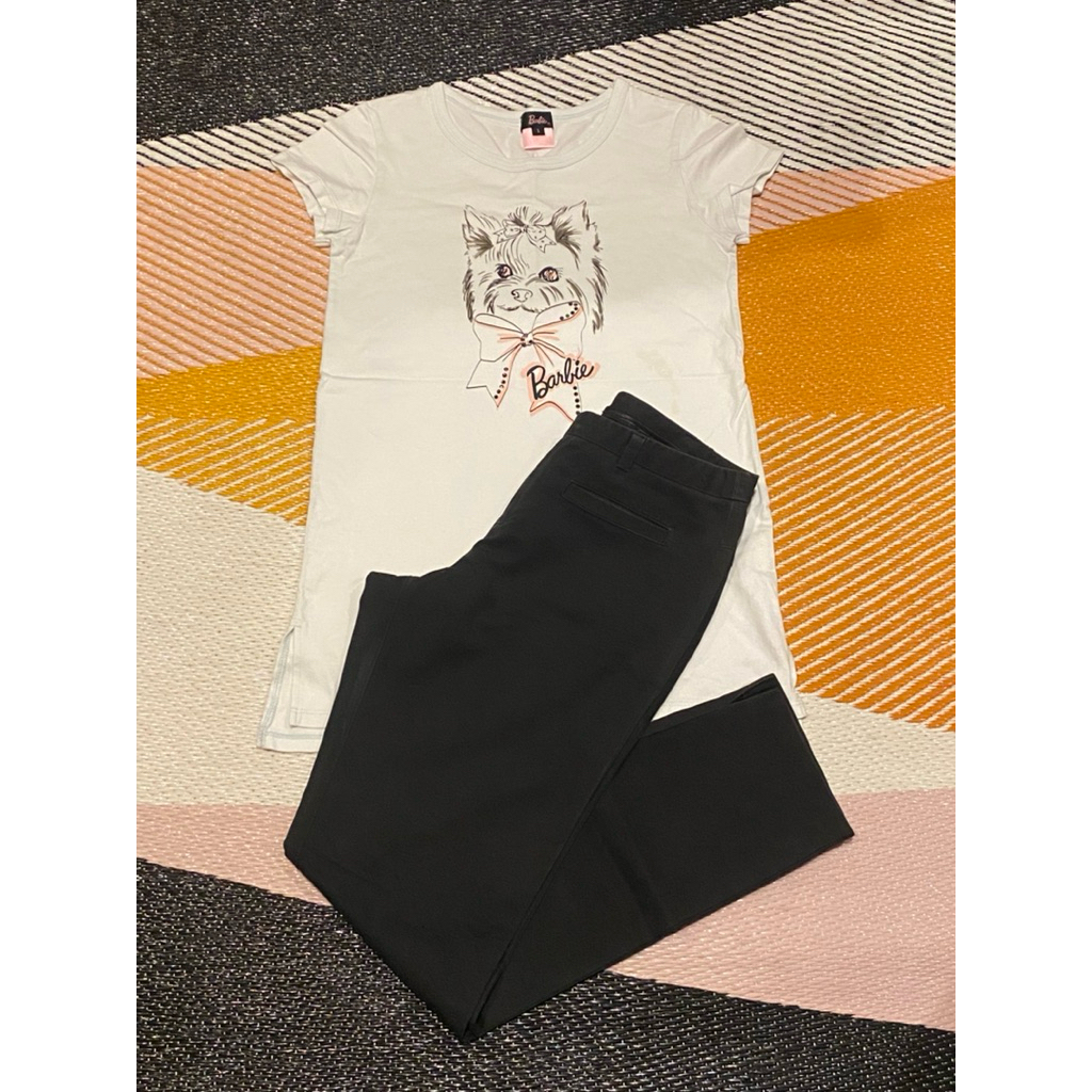 เสื้อยืด ลายน้องหมา แบรนด์ Barbie size S แถม กางเกงขายาวสีดำ hass