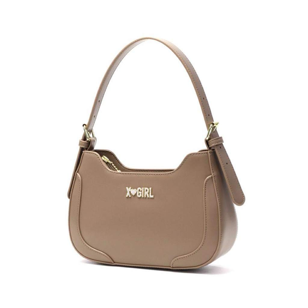X-Girl rhinestone logo handbag (Beige)