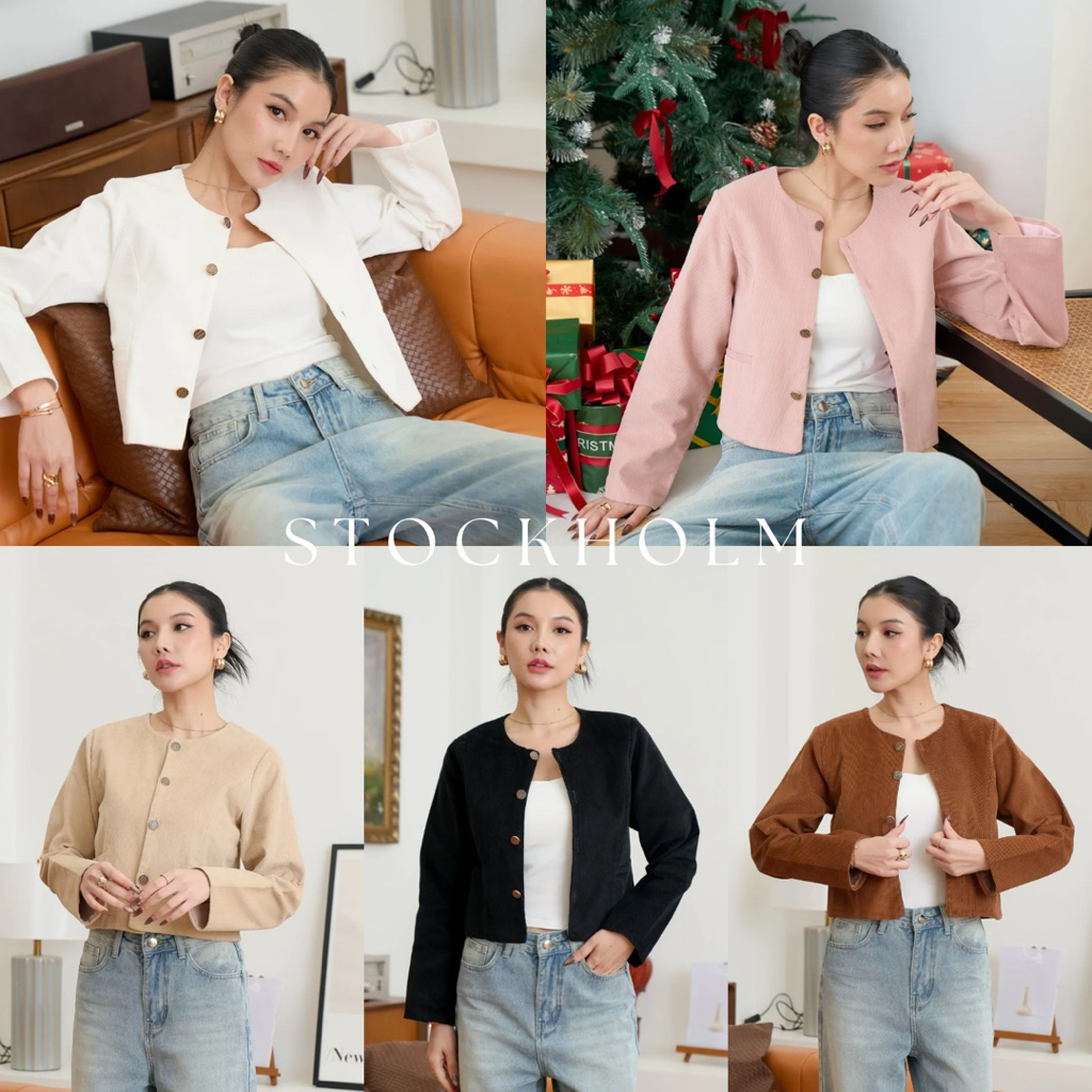 STOCKHOLM BLAZER เสื้อเบลเซอร์ผ้าลูกฟูกเล็กเนื้อหนา ดีเทลแต่งกระดุมและกระเป๋าเจาะที่ด้านหน้า