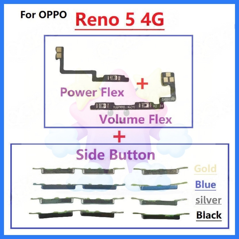 สําหรับ OPPO Reno 5 4G เปิดสวิตช์ปิดเสียงปุ่มควบคุมปุ่มปรับระดับเสียงสายเคเบิล Flex