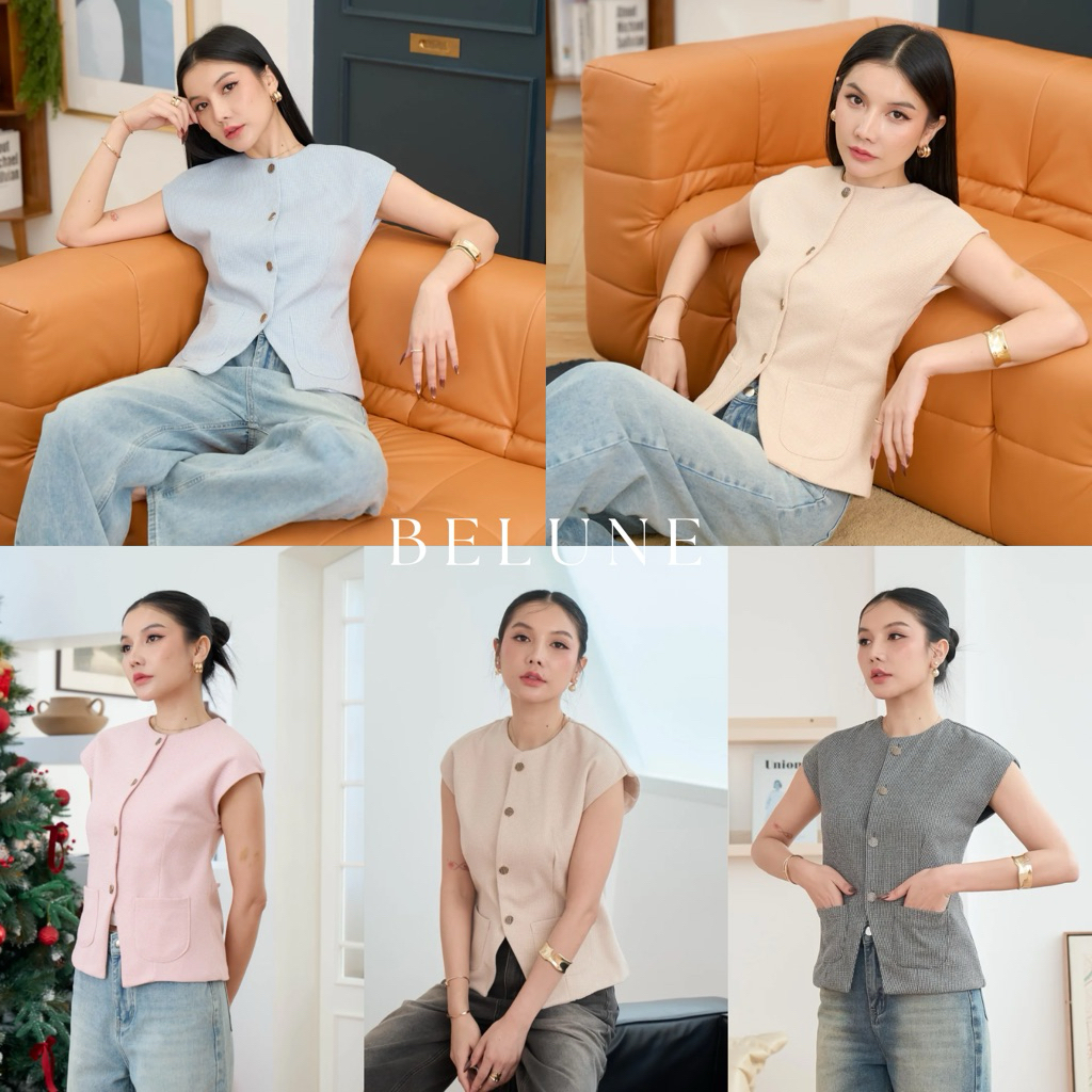 BELUNE TOP (เฉพาะเสื้อ) (2ลาย12สี) เสื้อแขนล้ำคอกลมผ้าทวิตเนื้อนุ่มสวยหรูทุก ดีเทลกระเป๋าหน้าเก็บเนี้ยบ ซับในทั้งตัว