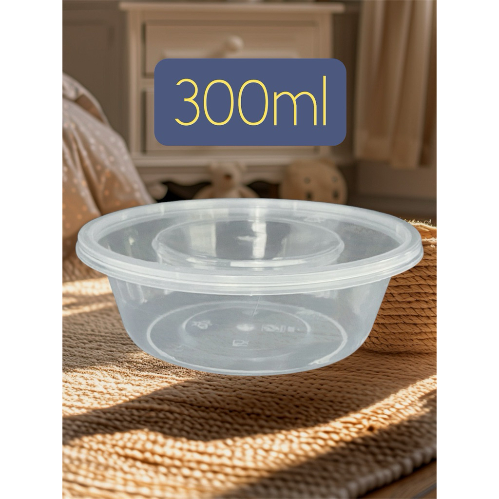 (ยกลัง500ชุด)กล่องกลมใส่อาหารพร้อมฝา ขนาด 300ml ฝาไม่มีรู