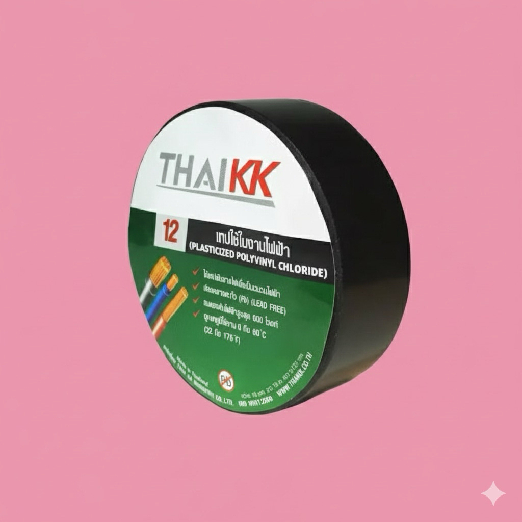 THAI KK เทปพันสายไฟ (เนื้อเทปไม่เป็นเชื้อไฟ) เทปกาวขนาด 18มม. x 10 เมตร หนา0.120mm KK