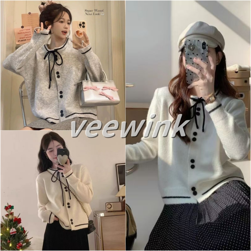 Veewink พร้อมส่งจากกทม ใหม่ย้อนยุคเก๋ไก๋ลมขี้เกียจหลวมเก๋แขนยาวเสื้อถัก ฤดูใบไม้ร่วงรูปแบบใหม่ ของผู้หญิง