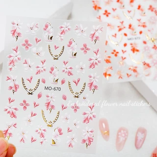 MAYDING อะไหล่ตกแต่งเล็บ ตกแต่ง สติ๊กเกอร์ติดเล็บลายดอกไม้ปักนูน น่ารักโดดเด่น สีสันสดใส ทากาวที่ด้านหลังเล็บ สติ๊
