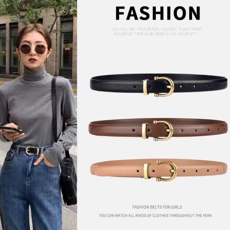 เข็มขัดผู้หญิงหนัง ปู่ หรูหรา - เข็มขัดหัวเข็มขัดขาปรับได้บางสําหรับกางเกงยีนส์และแจ๊กเก็ตใช้