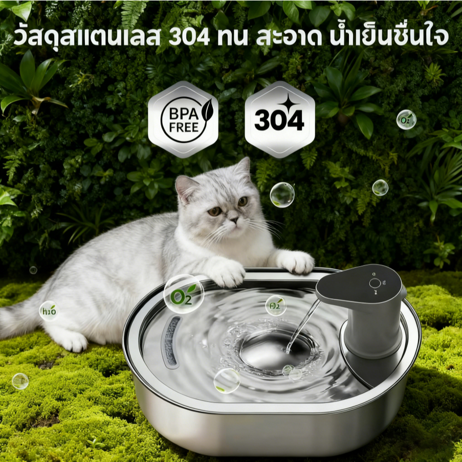 เครื่องน้ำแมวอัจฉริยะ 3.2L ระบบเซ็นเซอร์ น้ำไหลเวียนฟิลเตอร์ 4 ขั้น รักษาความสะอาด ทำงานเงียบ - รูปที่ 3