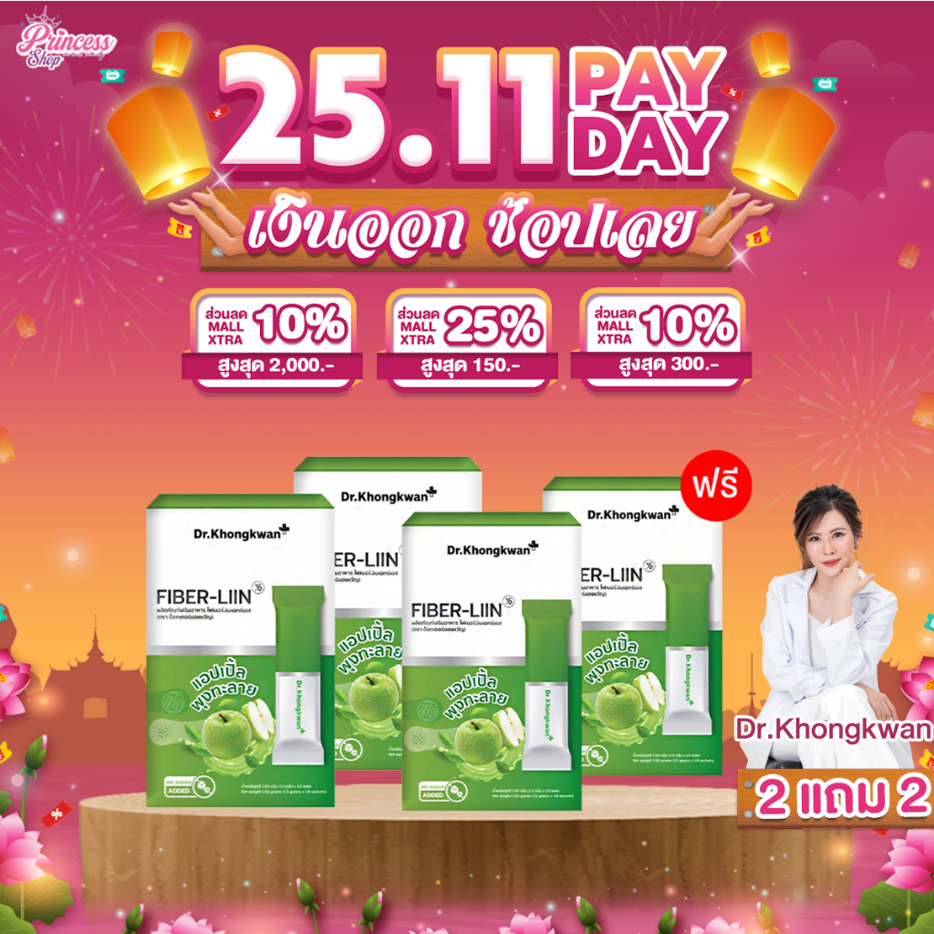 2 แถม 2 Fiber-liin Dr.Khongkwan ไฟเบอร์ ลิน ดร.ของขวัญ 1 กล่องมี 10 ซอง มีพรีไบโอติก