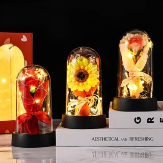 ช่อดอกไม้ กุหลาบในโหลเเก้ว เเถมฟรีไฟตกเเต่ง+กล่อง สินค้าพร้อ…