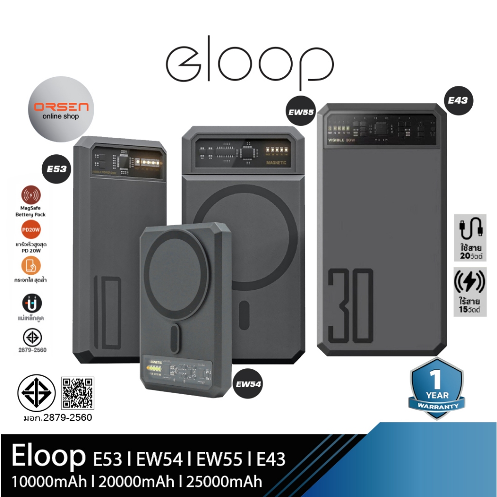 Orsen by Eloop EW54 EW55 E53 E43 E59 10000mAh 20000mAh 25000mAh แบตสำรอง PowerBank ชาร์จเร็ว