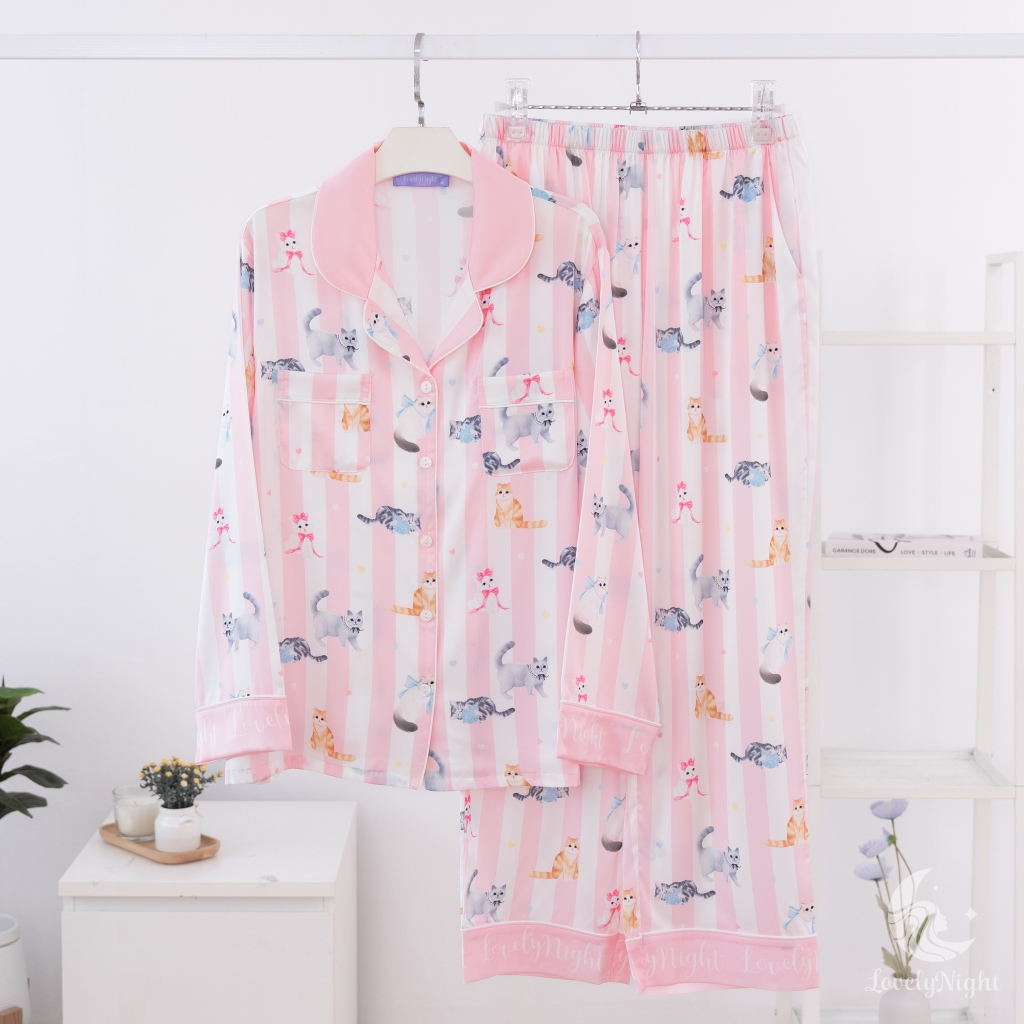 ชุดนอน LovelyNight แขนยาว-ขายาว Pretty Cats B18