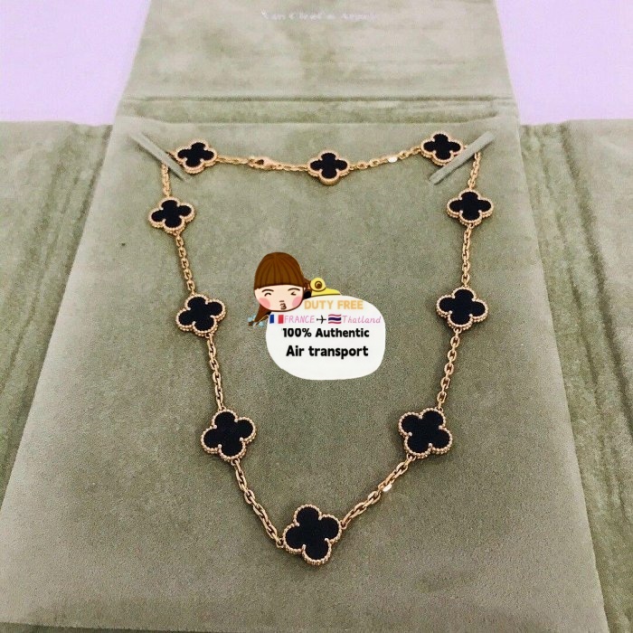 สร้อยคอ Van Cleef & Arpels 10 ดอก VCARA42700 ทอง K เหลือง โอนิกซ์ ดำ ของแท้มีใบเสร็จ 🎯 พร้อมส่ง