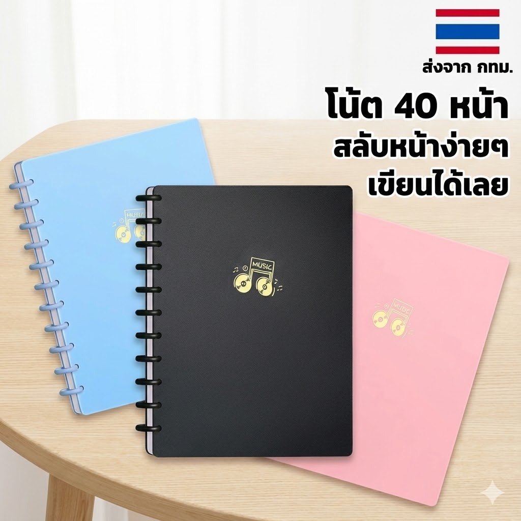 แฟ้ม โน้ตเพลง 40 หน้า สลับซองภายในไปมาได้ง่าย เขียนได้โดยไม่ต้องดึงออกมา - 40-Page Music Sheet Folder – Easily Rearrange