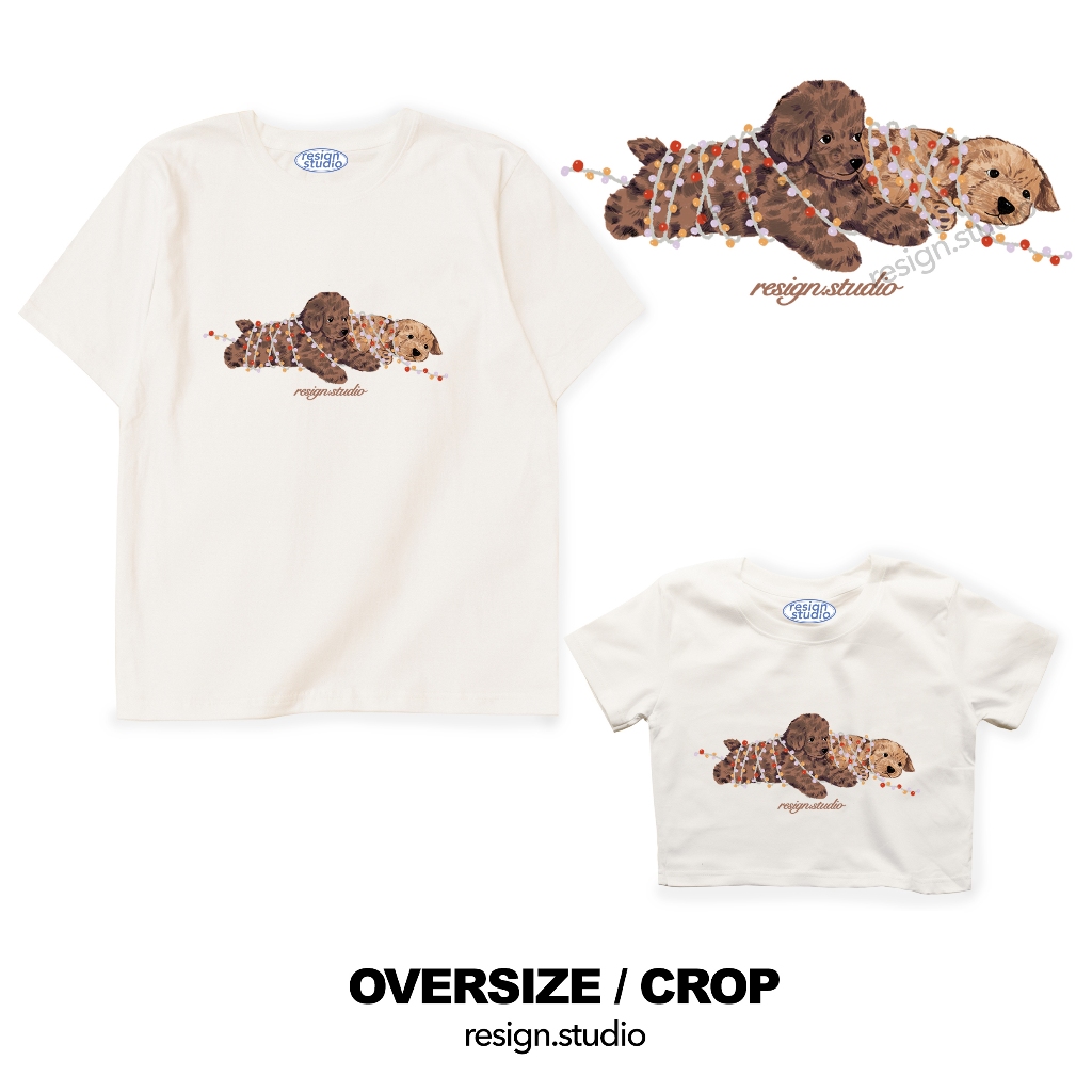 resign studio - เสื้อยืด crop/ oversize ลาย Poodle winter