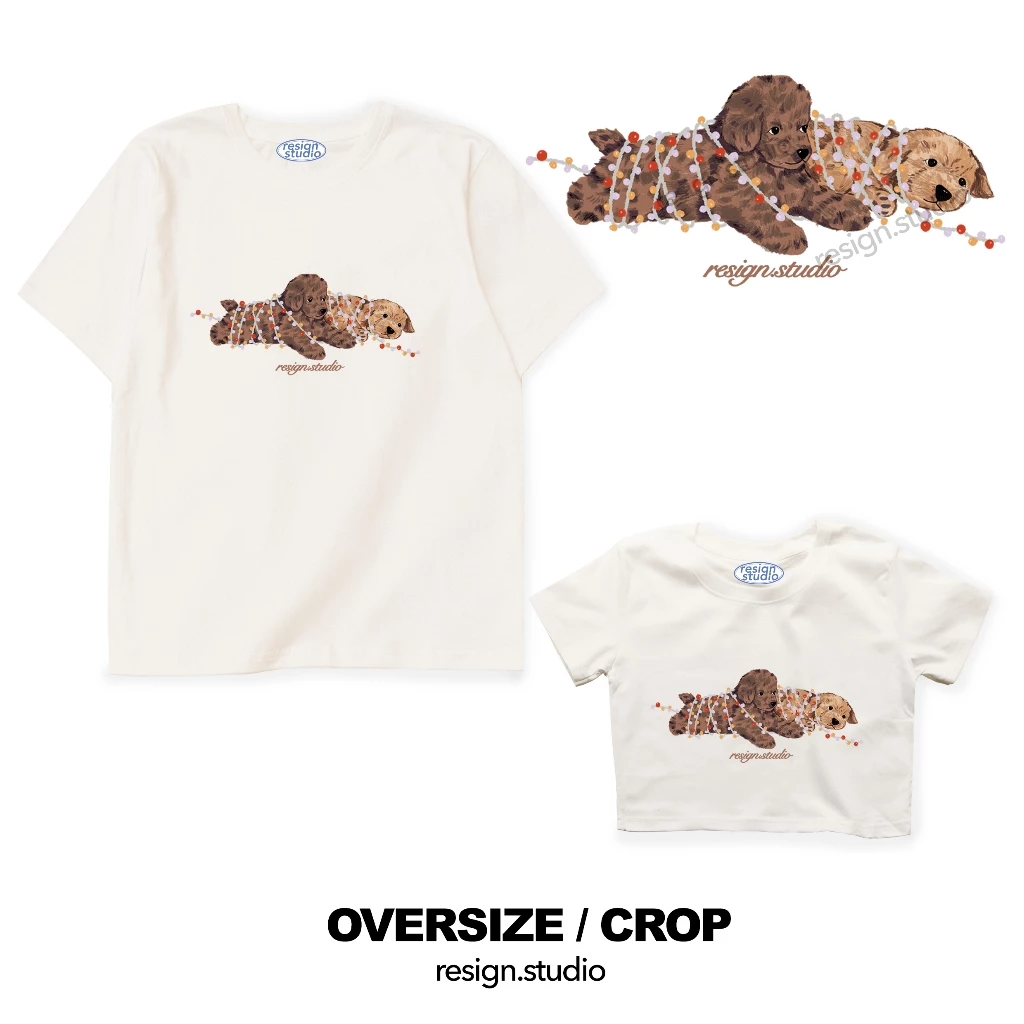 resign studio - เสื้อยืด crop/ oversize ลาย Poodle winter