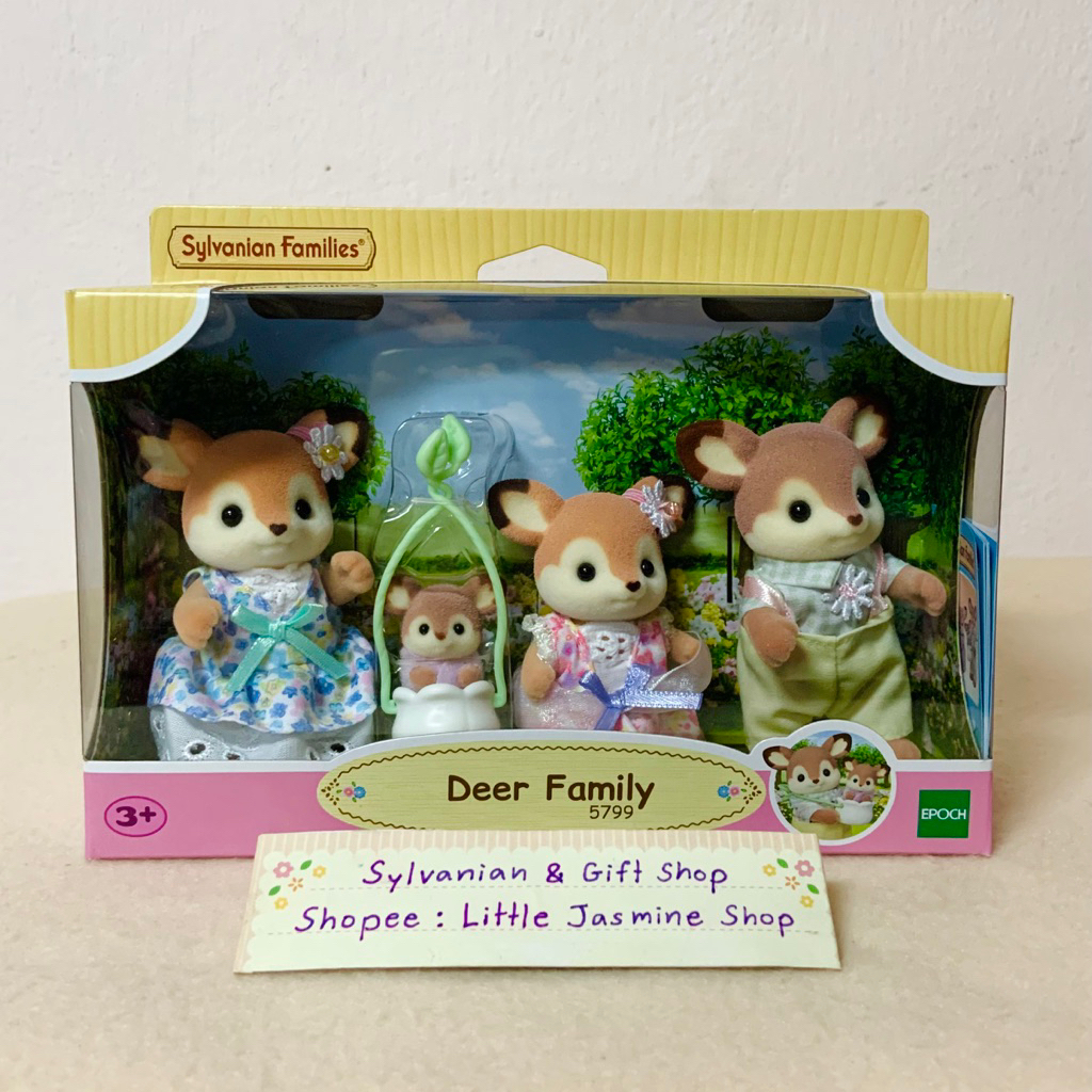 🏠 ตุ๊กตาครอบครัวกวาง พ่อ แม่ ลูกสาว เบบี้ พร้อมกระเช้าดอกลิลลี่ ซิลวาเนียนแท้ Deer Family: Sylvanian Families บ้านตุ๊กตา
