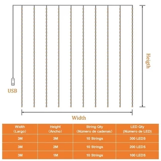 [พร้อมส่ง] ม่านไฟ LED 300 ดวง รีโมตคอนโทรล ขนาด 3 ม. * 3 ม. 8 โหมด สาย USB สำหรับตกแต่งงานแต่งงาน ปาร์ตี้ บ้าน หน้าต่าง