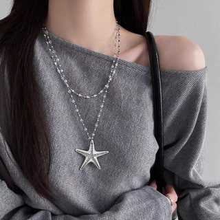 สร้อยคอสร้อยคอ necklace สไตล์เกาหลี ins✨ แฟชั่น จี้ น่ารัก y2k ปลาดาว cross สองชั้น เส้น🖤 มินิมอล หรูหรา ส่งเร็ว COD
