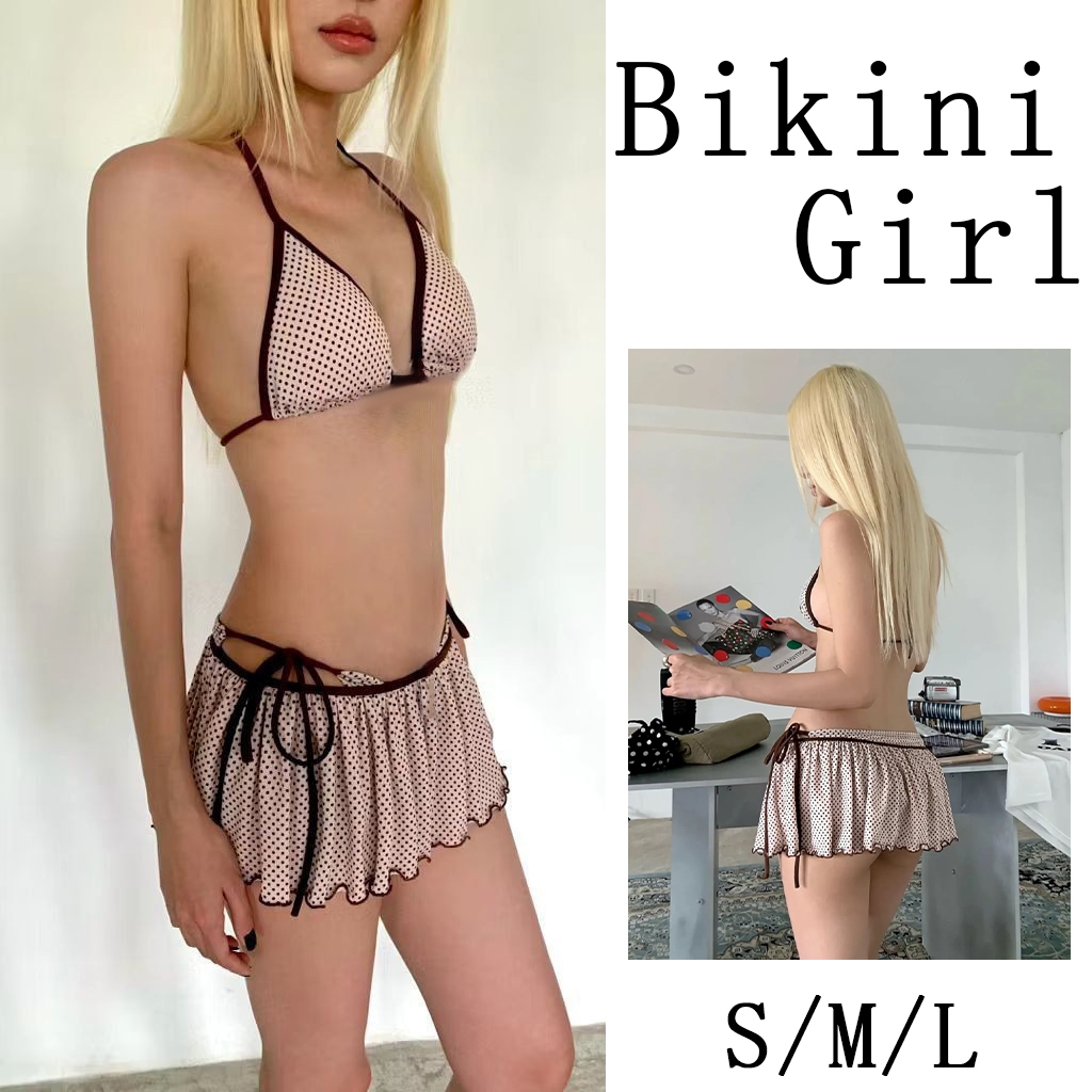 bikini  ชุดว่ายน้ำ  ลายจุด ชุด 3 ชิ้น สวมใส่ได้หลายแบบ  สไตล์ย้อนยุค  ชุดว่ายน้ำแฟชั่น  ส่งไวจากไทย