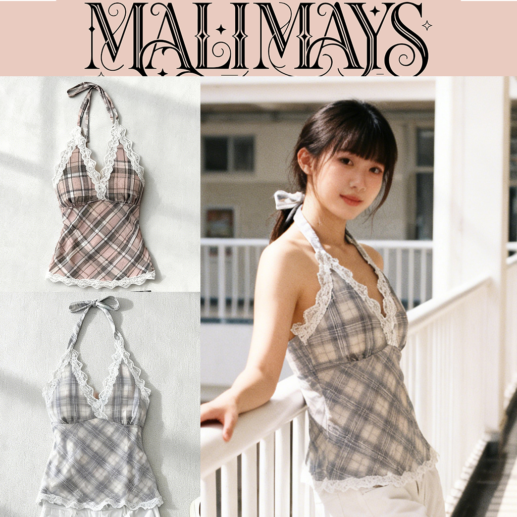MALIMAYS เสื้อคล้อง สไตล์มินิมอล เสื้อกล้ามคอฮอลเตอร์ผู้หญิง