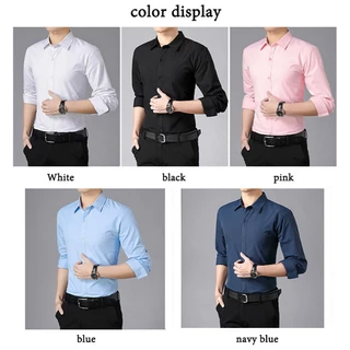 พร้อมส่งจากไทย✨เสื้อเชิ๊ตผู้ชาย สีพื้นแขนยาว เสื้อเชิ๊ตคอปก ติดกระดุม รุ่นสลิมฟิต ใส่ทำงาน ใส่เที่ยวได้ #N2026