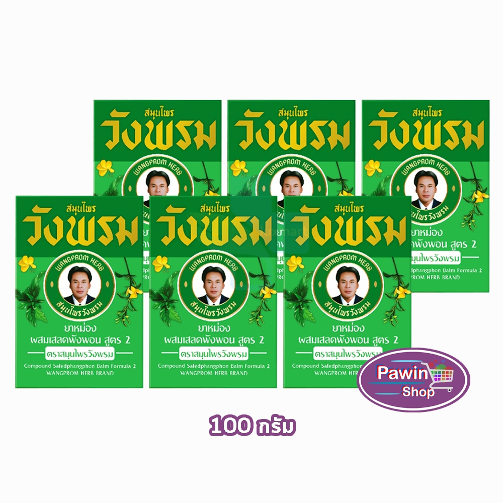 สมุนไพร วังพรม หมอเฉลิม ยาหม่อง สูตรเสลดพังพอน สูตร 2 ขนาด 100 กรัม [6 ขวด สีเขียว] GG 9113 Wangprom Herb สมุนไพรวังพรม