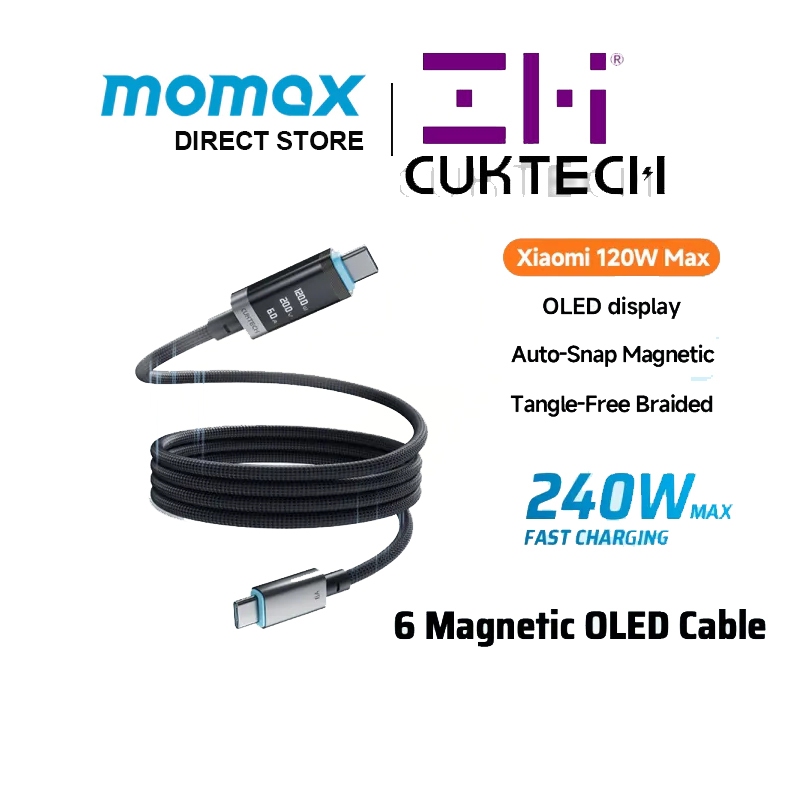 ZMI CUKTECH 240W สายแม่เหล็กพร้อมจอแสดงผลพลังงานแบบเรียลไทม์ 6A USB C ถึง USB C Fast CHARGING สายถัก