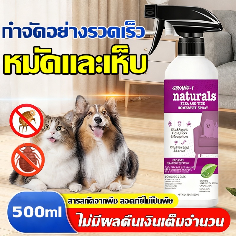 💯100% มีประสิทธิภาพ👍กำจัดเห็บและหมัด 500ml กำจัดหมัดหมา กำจัดหมัดแมว กำจัดเห็บหมัด สูตรพืช ปลอดภัย ไม่ทำร้ายสัตว์เลี้ย