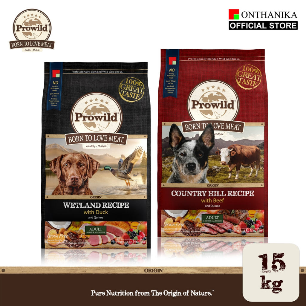 Prowild โปรไวลด์ ออริจิน อาหารสุนัขโตถึงสุนัขสูงวัย/ทุกสายพันธุ์ 15 kg