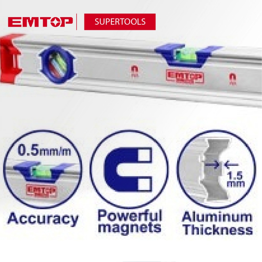 EMTOP ระดับน้ำอลูมิเนียมแถบแม่เหล็ก 40cm ESLL34001 ราคา ถูกที่สุด ดีลบีเคเค แกลเลอรีภาพที่ 5
