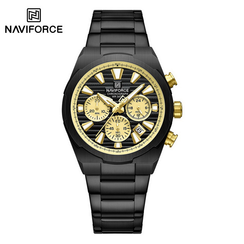 Naviforce นาฬิกาข้อมือผู้ชาย NF8081 หน้าปัดโคโนกราฟ ทรงกลม สายสแตนเลสสตีล กันน้ำ ระบบอนาล็อก