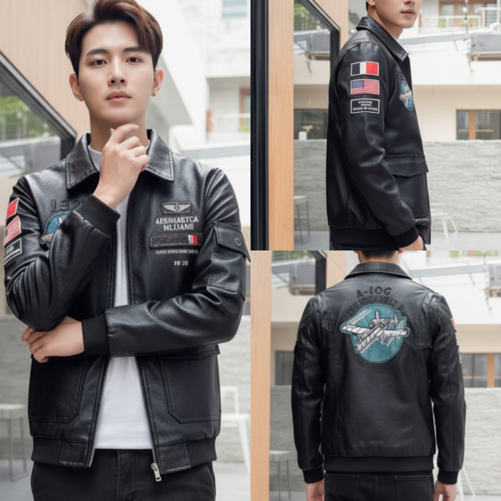 CODเสื้อผ้าผู้ชายอินเทรนด์ เสื้อแจ็กเก็ตหนังผู้ชาย ผ้าดี