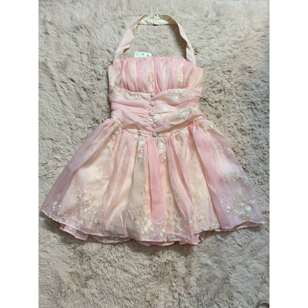 เดรส PLS คล้องคอ สีฟ้า,สีชมพู ไซส์ S มือ 1 ป้ายห้อย