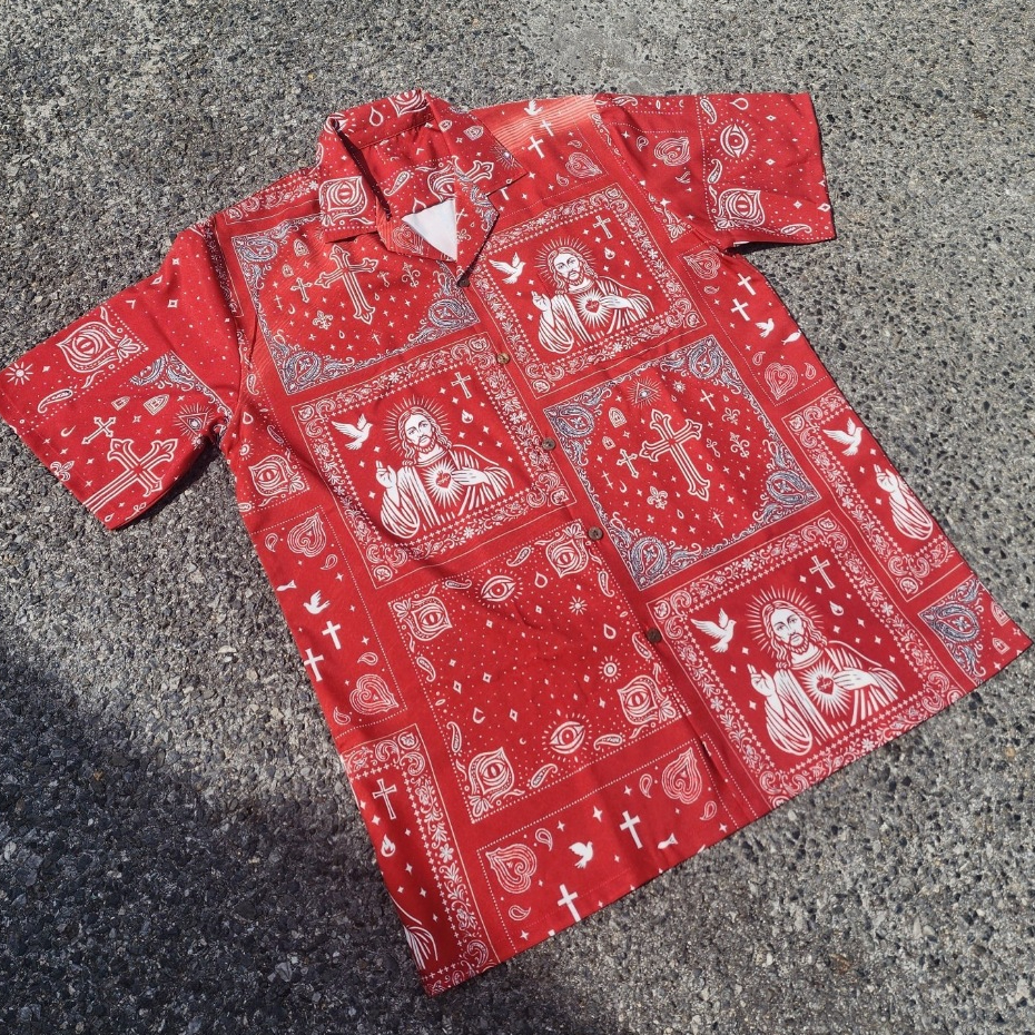 “IN GOD WE STREET”Christmas edition เสื้อเชิ้ตฮาวายลาย Bandana