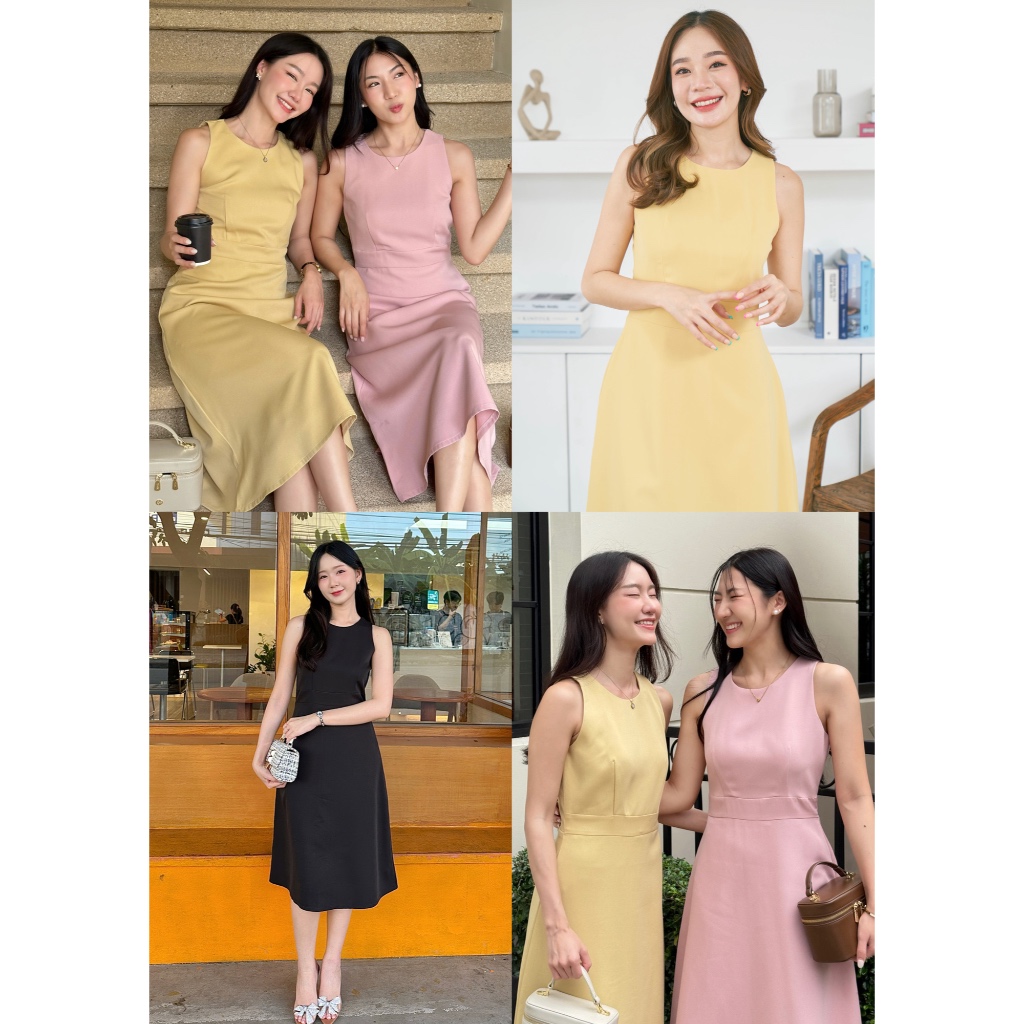 Lille collection : เดรสแขนกุด กระโปรงยาว pleatsme