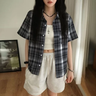 เสื้อเชิ้ตลายสก็อต ดำ ขาว ผ้าคอตตอน นุ่ม ลื่น ใส่สบาย งานไทย พร้อมส่ง BY MINIMAL CLUB