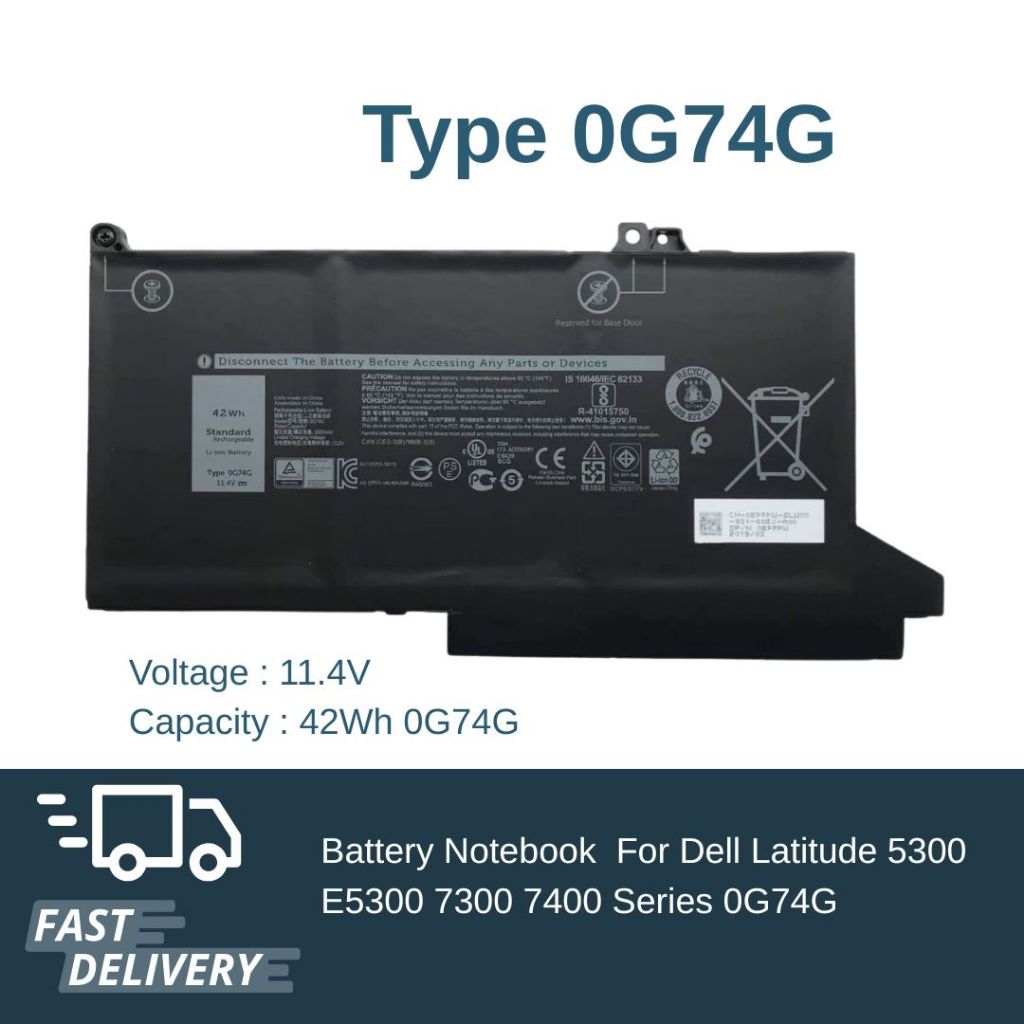 Dell Battery Notebook Dell Latitude 5300 E5310 7300 7400 0G74G Series 0G74G รับประกัน 1 ปี ส่งฟรี !!